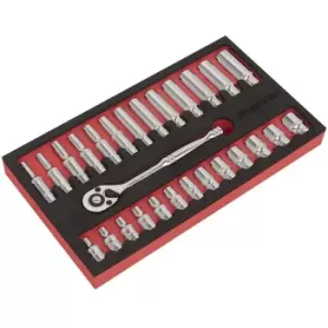 Image of AK66721 Ratchet Wrench & Socket Set 27pc 1/4Sq Drive - Sealey