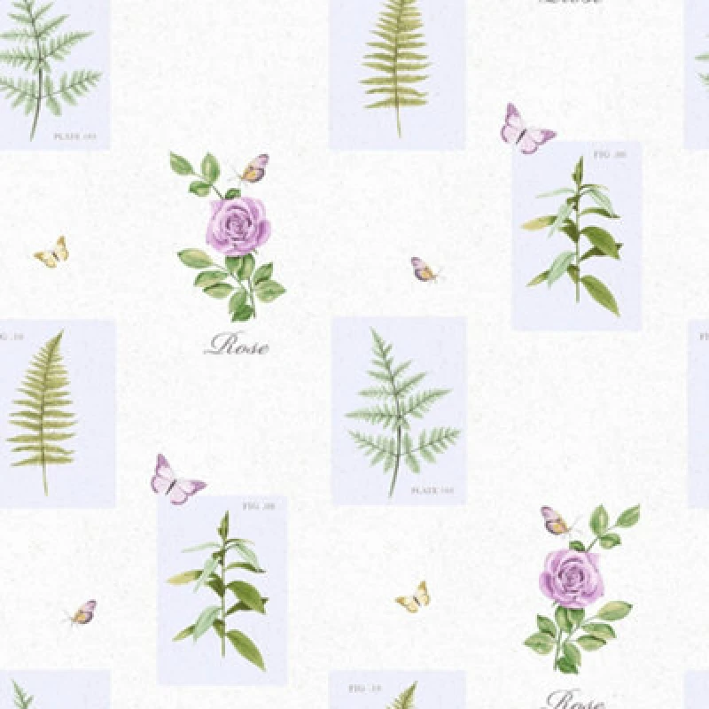 Image of Galerie Country Cottage Lilac Green Rose Botanical Motif Smooth Wallpaper