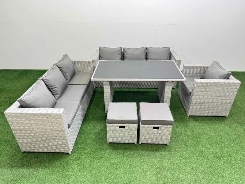 Image of Fimous Patio Garden Furniture Sets with 2 Small Stool Light Grey Light Grey Unisex