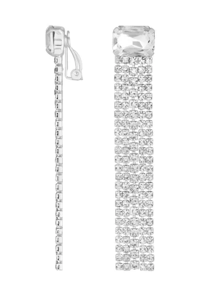 Image of Silver Plated Crystal Drop Clip Earrings