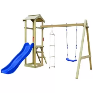 Image of Vidaxl Playhouse Set With Slide Ladders Swing 242X237X218cm - Wood Brown