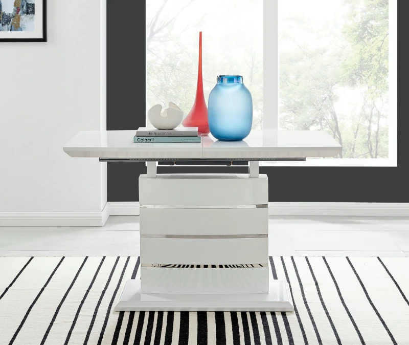 Image of FurnitureboxUK FurnitureboxUK Renato 120cm 4 / 6 Seat Modern High Gloss Extending Dining Table in White White One Size Unisex 5056542636431