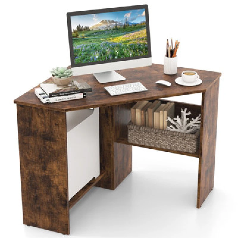 Image of Costway Triangular Corner Desk Home Office Computer Desk Laptop Workstation