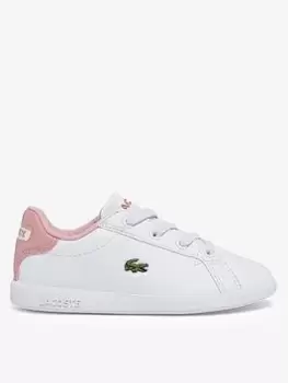 Image of Lacoste Infant Graduate 0721 Lace Up Trainer, White/Light Pink, Size 3 Younger