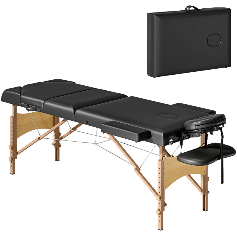 Image of HOMCOM Foldable Massage Bed with Beech Wood Legs Face Cradle Armrests Grey 503-030V70GY