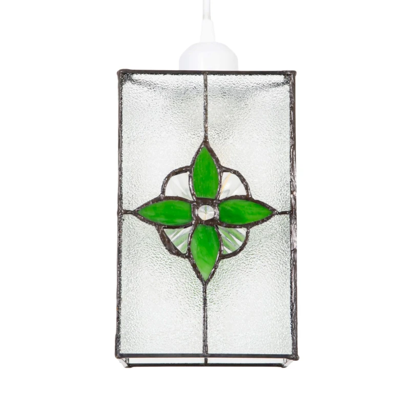 Image of Happy Homewares Traditional Clear Glass Tiffany Style Pendant Light Shade with Coloured Panels in Green Green Unisex