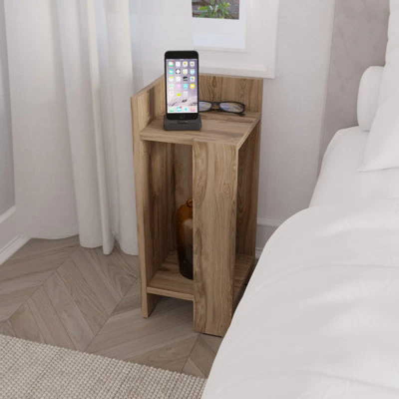 Image of Decortie Elos Modern Narrow Bedside Table Left Module 25X25X60Cm Nightstand For Bedroom, Whiskey Oak