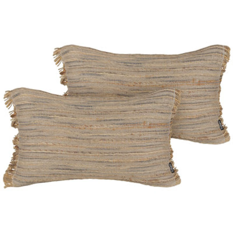 Image of Beliani Throw Cushion Ledum Jute 30 X 50 Cm Beige Striped