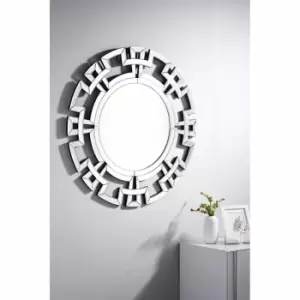 Image of Furniture Box Aztec Small/Medium Silver Stylish Circular Round Modern Living Room Bedroom Wall Mirror (80Cmx80Cm)