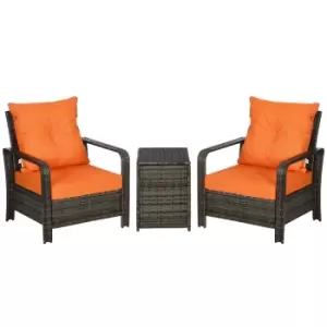 Image of Outsunny 3 pcs PE Rattan Wicker Garden Furniture Patio Bistro Set Weave Conservatory Sofa Storage Table and Chairs Set Orange Cushion, Mixed Grey