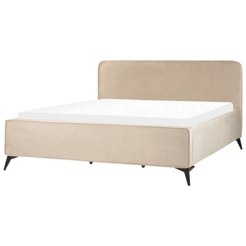 Image of Beliani Bed Velvet Valognes 180 X 200 Cm (Eu Super King) Taupe