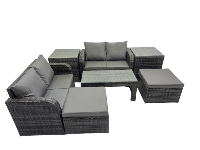 Image of Fimous Garden Outdoor Furniture Set with 2 Side Tables 2 Big Stools in Dark Grey Dark Grey Unisex