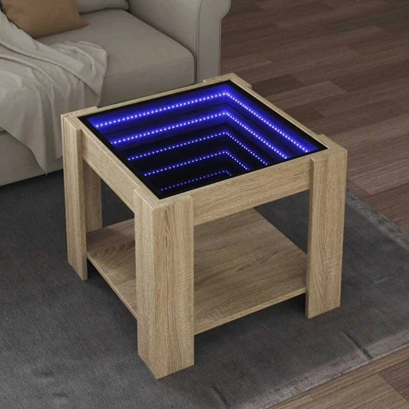 Image of vidaXL Coffee Table with LED Sonoma Oak 53x53x45cm Engineered Wood, Brown 847541