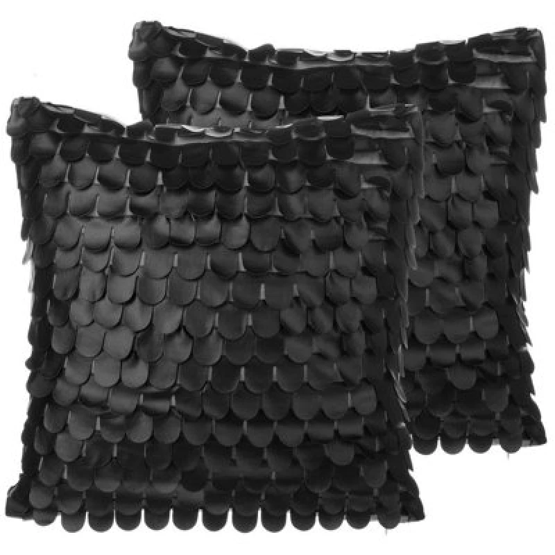 Image of Beliani Set Of 2 Decorative Cushions Lobelia Faux Leather 45 X 45cm Black Solid