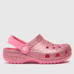 Image of Crocs Pink Classic Glitter Clog Girls Toddler Sandals