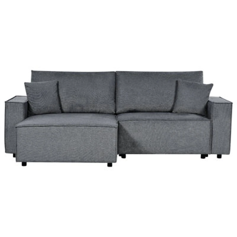 Image of Beliani Corner Sofa Bed 3 Seater Karila Fabric Dark Grey With Storage Right Hand