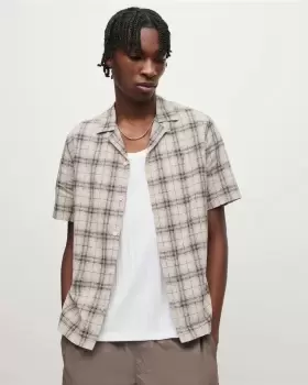 Image of AllSaints Serra Linen Blend Checked Shirt