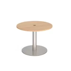 Image of Eternal circular meeting table 1000mm with central circular cutout 80mm - brushed steel base and beech top
