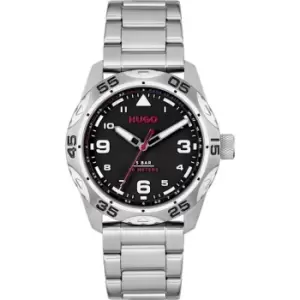 Image of Hugo Mens HUGO #TREK Stainless Steel Bracelet Watch - Silver and Black