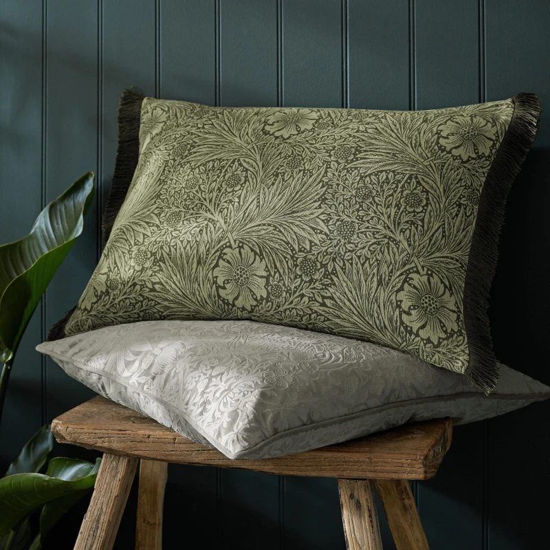 Image of William Morris At Home Marigold Cushion, 40x60cm, Olive