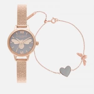 Image of Olivia Burton Womens Lucky Bee Mini You Have My Heart Watch/Bracelet Giftset - Rose Gold