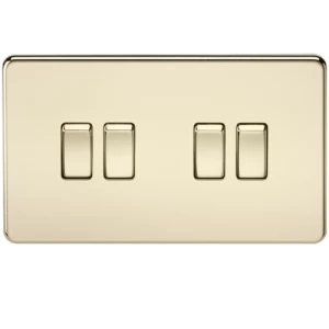 Image of KnightsBridge 10A 4G 2 Way 230V Screwless Polished Brass Electric Wall Plate Switch