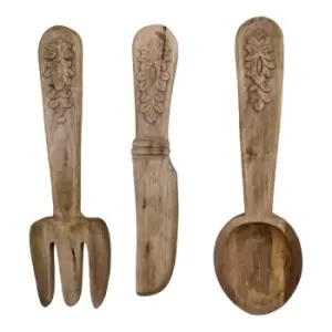 Image of Large Wooden Wall Hanging Cutlery Set of 3