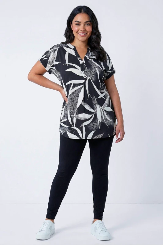 Image of Roman Curve Stretch Plain Elastic Waist Leggings Black