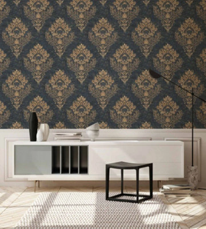Image of A.S. Creation Alena Floral Damask Ornament Non Woven Vinyl Textured Wallpaper Black