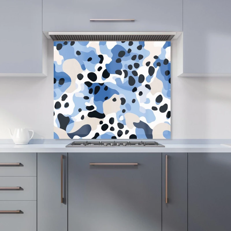 Image of Warren Reed - Designer Blue Camouflage Pattern Kitchen Splashback Size: 900mm x 750mm Blue Unisex 900mm x 750mm