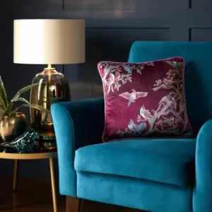 Image of Laurence Llewelyn Bowen Birdity Absurdity Velvet Piped Edge Filled Cushion, Pink, 43 x 43 Cm