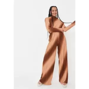 Image of Missguided Plisse Wide Leg Trouser Ombre - Brown