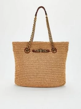 Image of Kurt Geiger London Chelsea Raffia Tote Bag - Beige