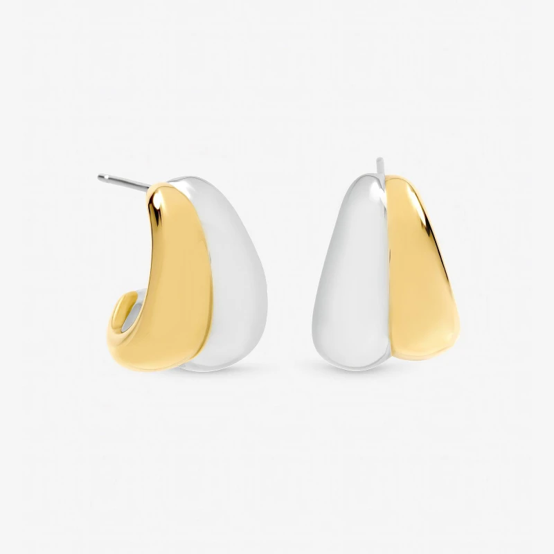 Image of Jon Richard Two Tone Waterproof Ribbed Dome Earrings Gold female One Size