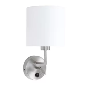 Image of Norwegian Wall Lamp with Shade Steel Brushed, Linen Fabric