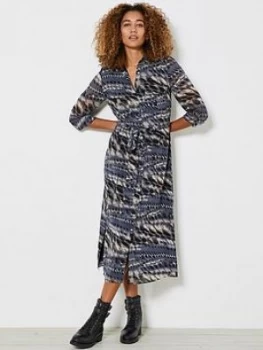 Image of Mint Velvet Mika Print Shirt Midi Dress - Dark Blue