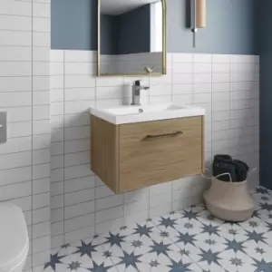 Image of Juno Wall Hung 1-Drawer Vanity Unit with Basin 2 600mm Wide - Autumn Oak - Hudson Reed