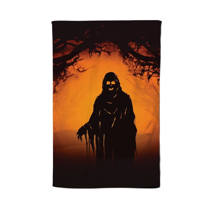 Image of Warren Reed - Designer A Spooky Black & Orange Ghost Tea Towel Orange Unisex