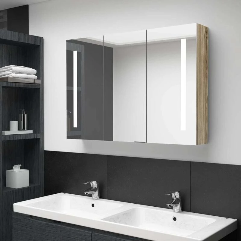 Image of VIDAXL LED Bathroom Mirror Cabinet 89x14x62cm Oak Vidaxl 8720286332924