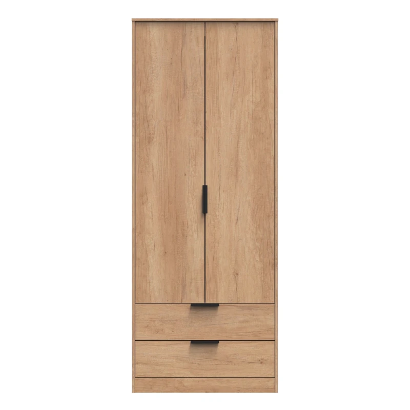 Image of Osaka Tall 2 Drawer Wardrobe In Nebraska Oak (Ready Assembled)