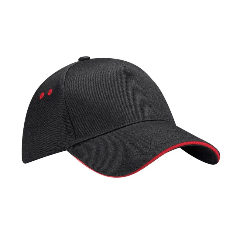 Image of Beechfield Womens 5 Panel Sandwich Peak Baseball Cap in True Black True Black Female One Size