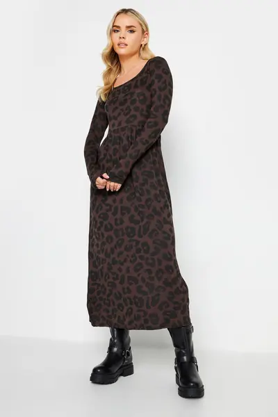 Image of PixieGirl Petite Printed Long Sleeve Midi Dress Brown