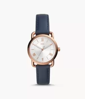 Image of Fossil Women Copeland Three-Hand Midnight Navy Leather Watch