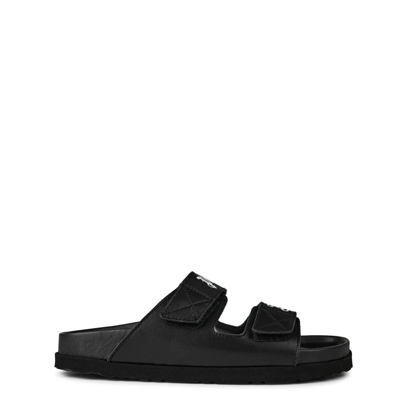 Image of Palm Angels Logo Touch-Strap Slides Juniors Black/White male 2.5 (35)
