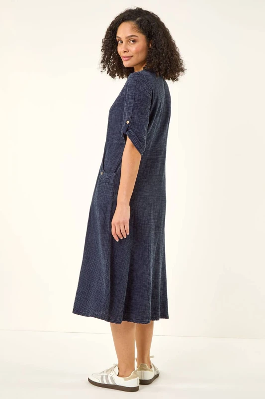 Image of Roman Womens Textured A-Line Midi Dress in Navy Size: 20 Navy Female 20
