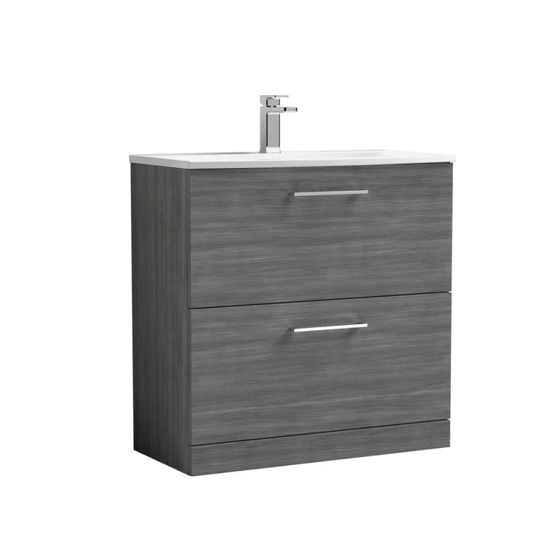 Image of Balterley Bathroom 2 Soft Close Drawer Floor Vanity & Basin, Anthracite, 800mm in Grey Grey Unisex