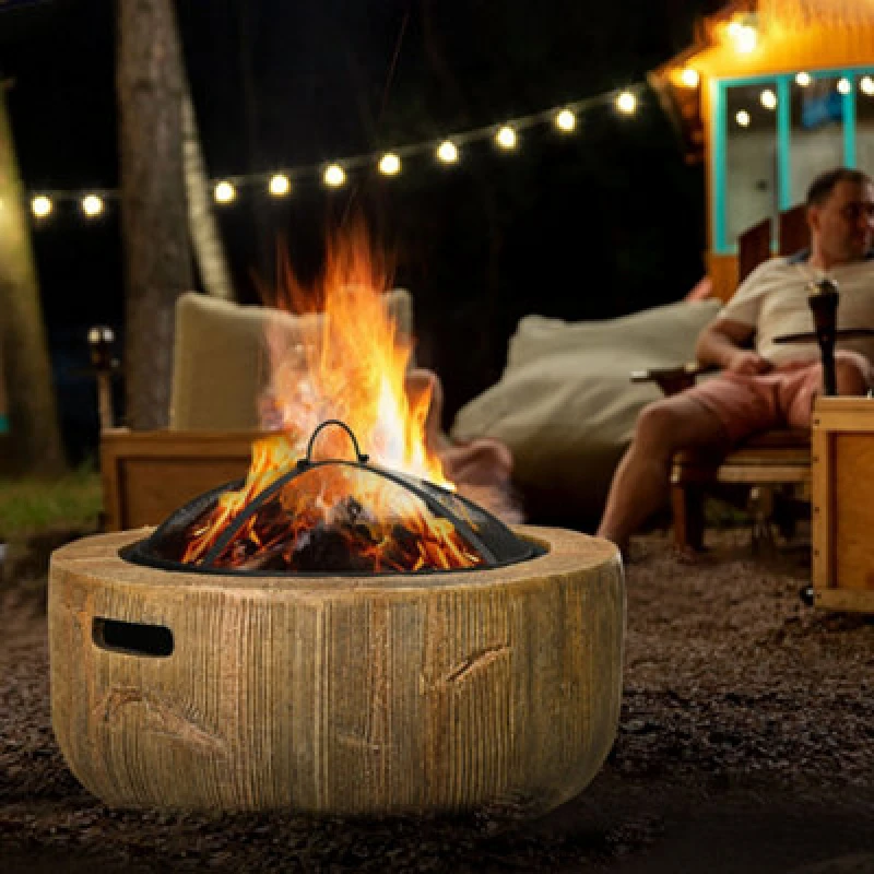 Image of OUTSUNNY Fire Pit with Spark Screen & Poker, 61.5 Wood-burning Brazier in Light Brown Light Brown Unisex
