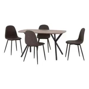Image of Athens Rectangular Dining Table with 4 Chairs, Oak Effect Brown