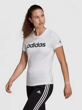 Image of adidas Essentials Linear Slim T-Shirt - White/Black, Size S, Women