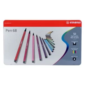Image of STABILO Pen 68 Premium Fibre Tip Pens Tinned Art Products 50 shades
